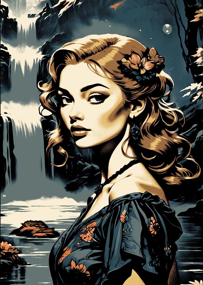 Woman Portrait with Waterfall Background