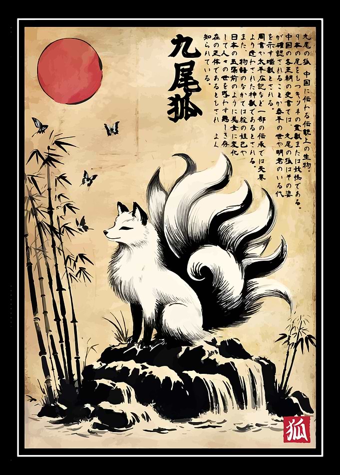 Nine-Tailed Fox Japanese Art