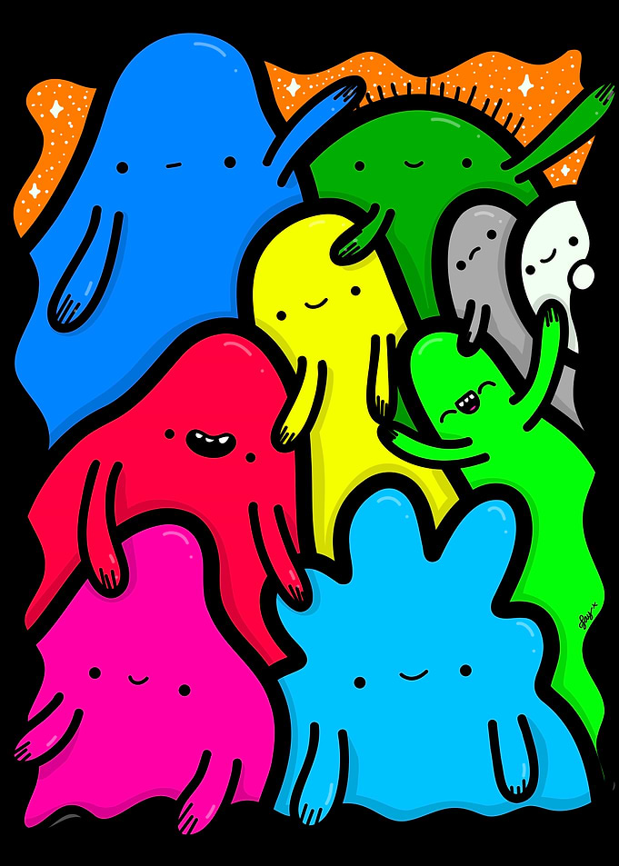 Colourful Kawaiicore Characters Illustration