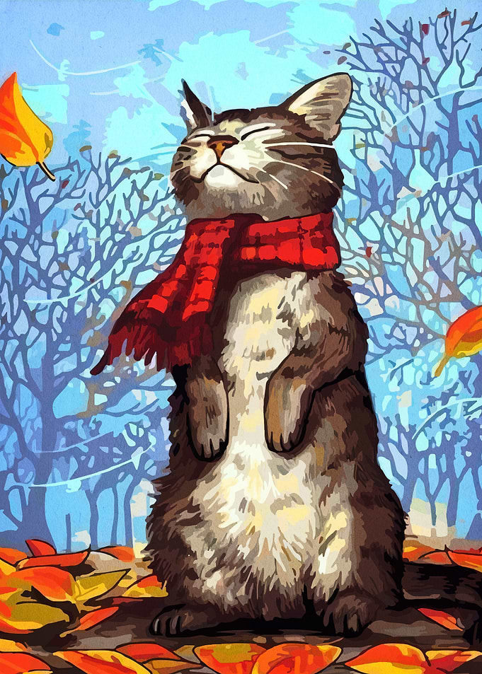 Autumn Cat with Scarf Painting