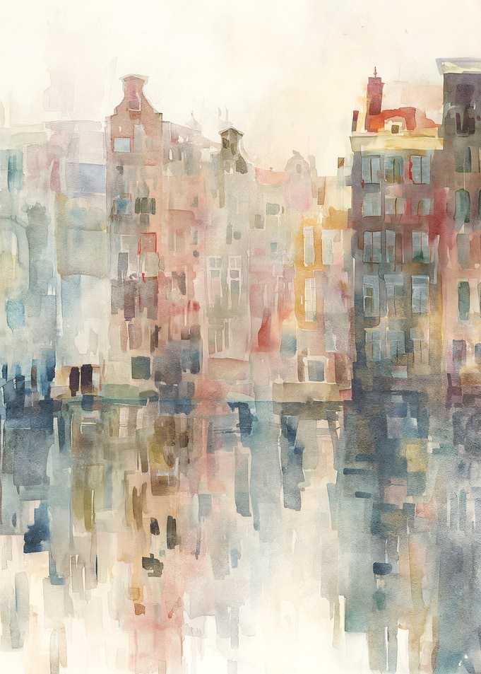 Watercolor Cityscape Reflection