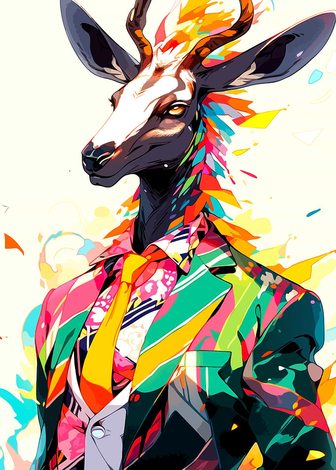 Deer in Suit - Colorful Portrait