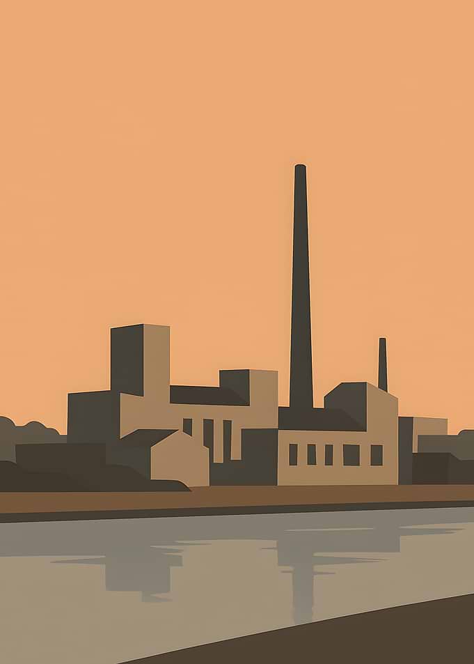 Industrial Landscape with River Reflection