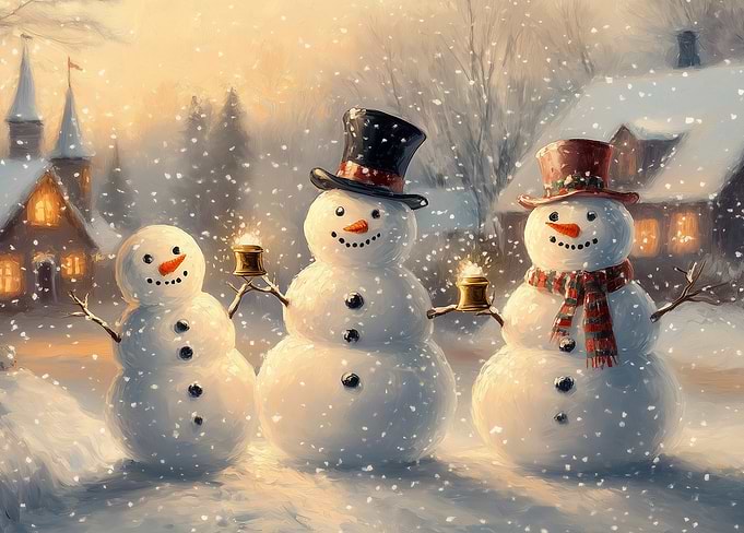Winter Village Snowmen with Warm Glow