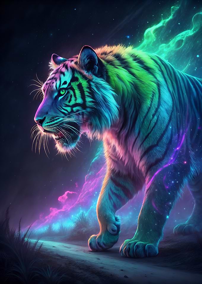 Neon Tiger in Cosmic Landscape