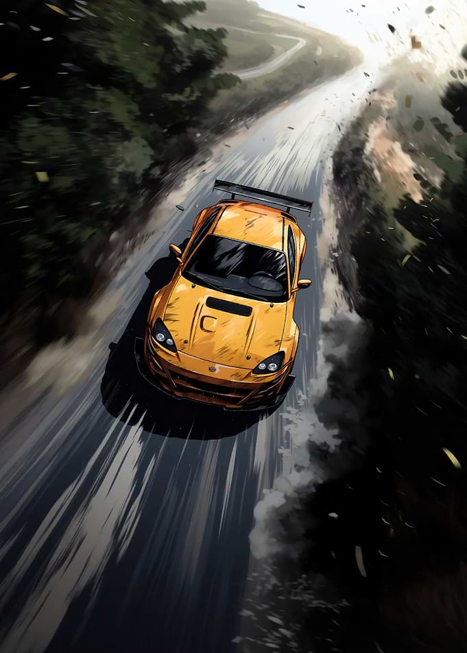 Yellow Race Car on Winding Road