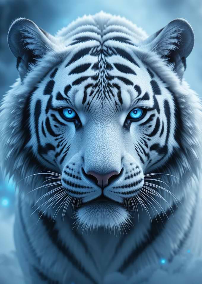 White Tiger with Blue Eyes Portrait