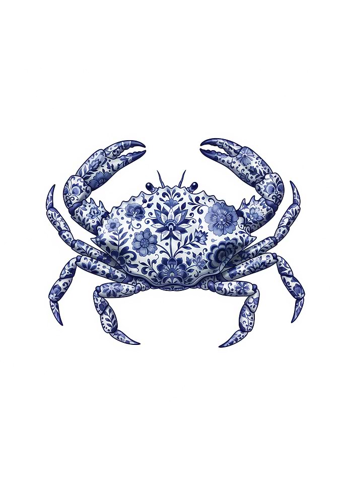 Blue and White Floral Crab