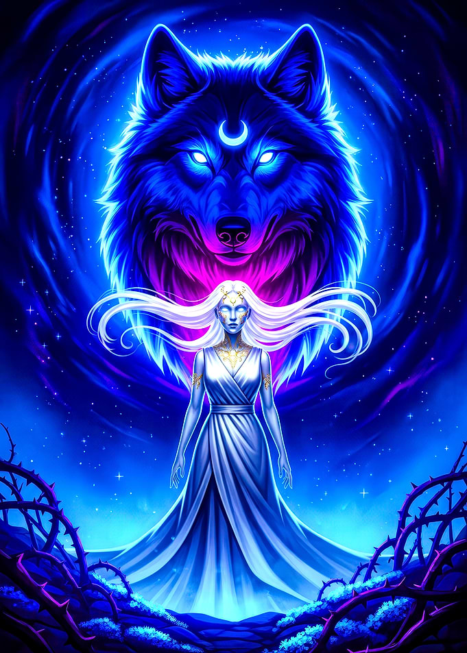 Mystical Woman with Wolf Spirit