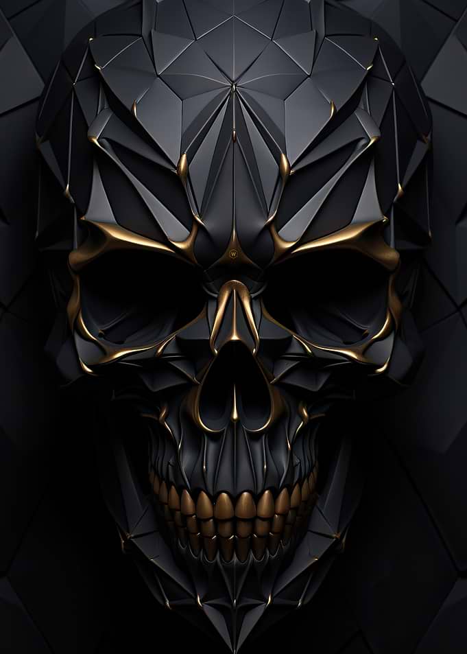 Geometric Black and Gold Skull