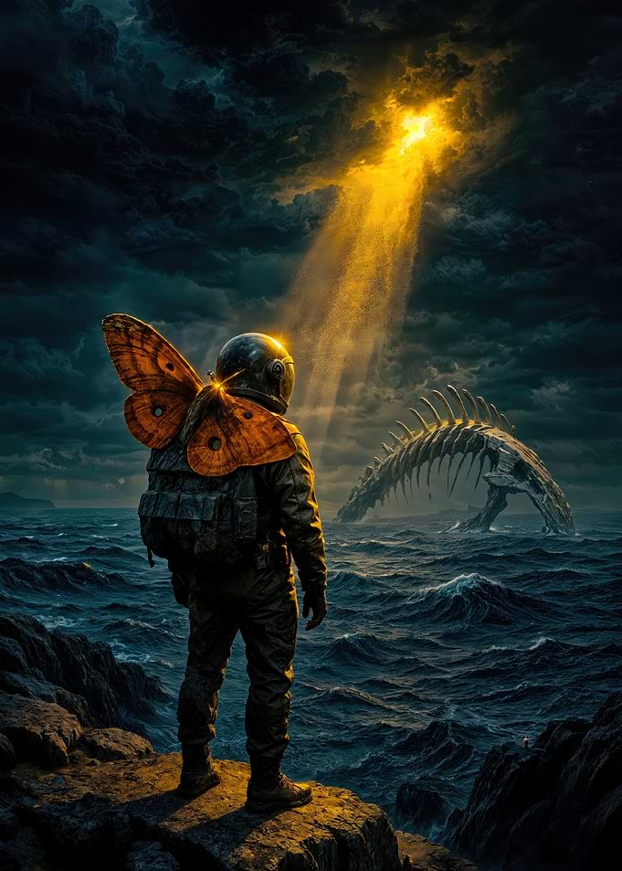 Astronaut with Butterfly Wings on Alien Planet