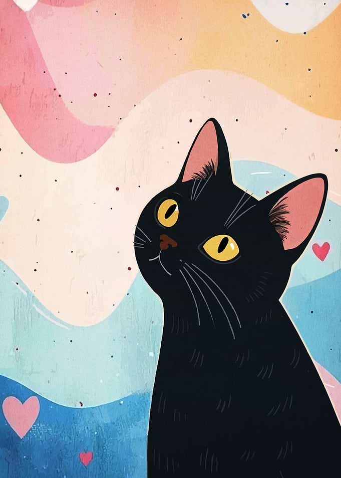Black Cat with Colorful Abstract Background
