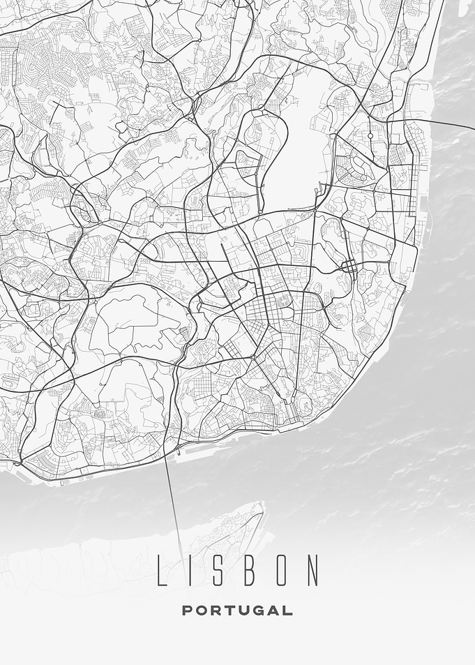 Lisbon, Portugal - Modern City Map Print, Minimalist Wall Art