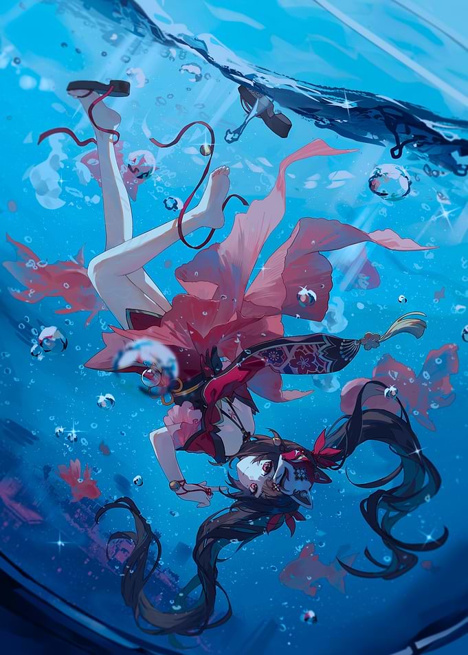 Girl Underwater with Goldfish