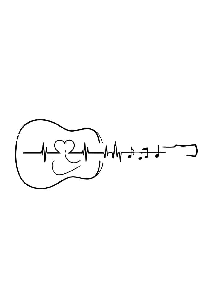 Guitar Heartbeat Music Notes Line Art