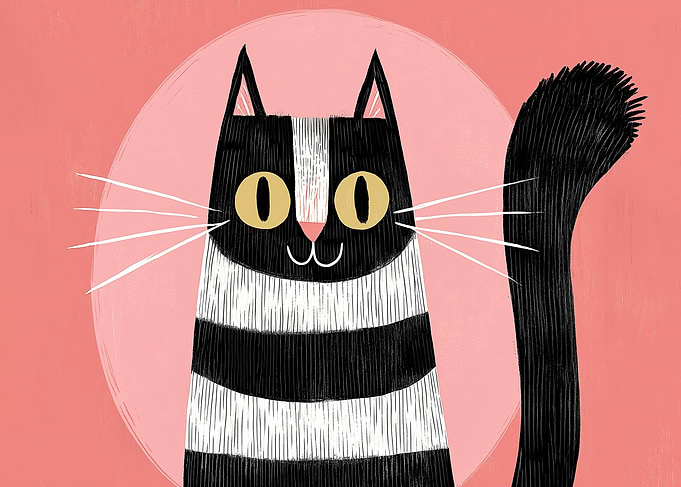 Stylized Black and White Cat Portrait