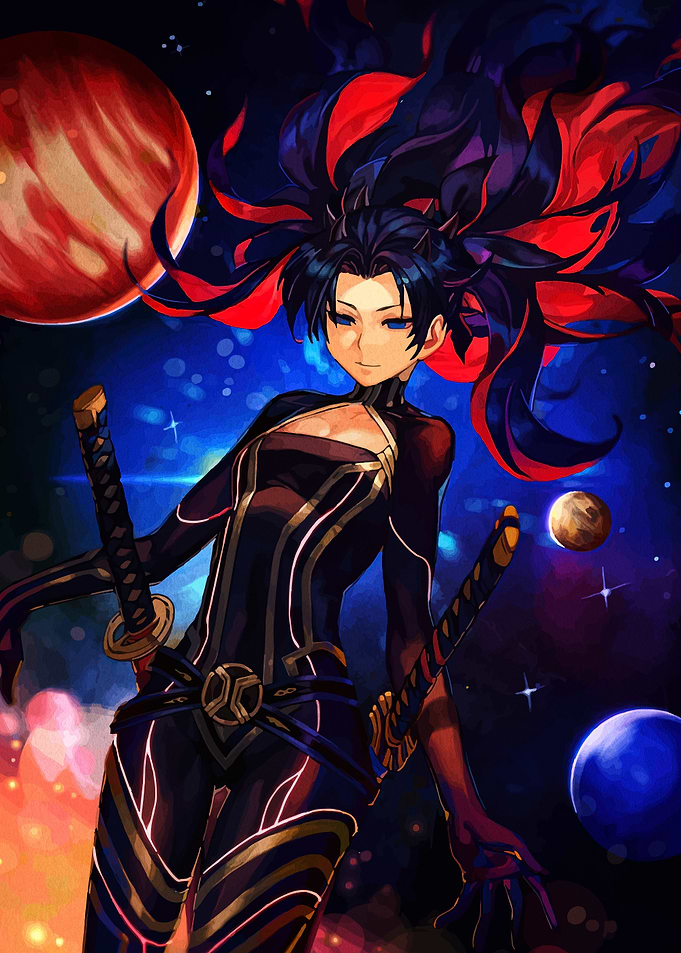 Anime Girl with Swords in Space