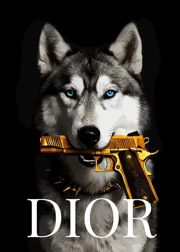 Husky with Golden Gun and Dior
