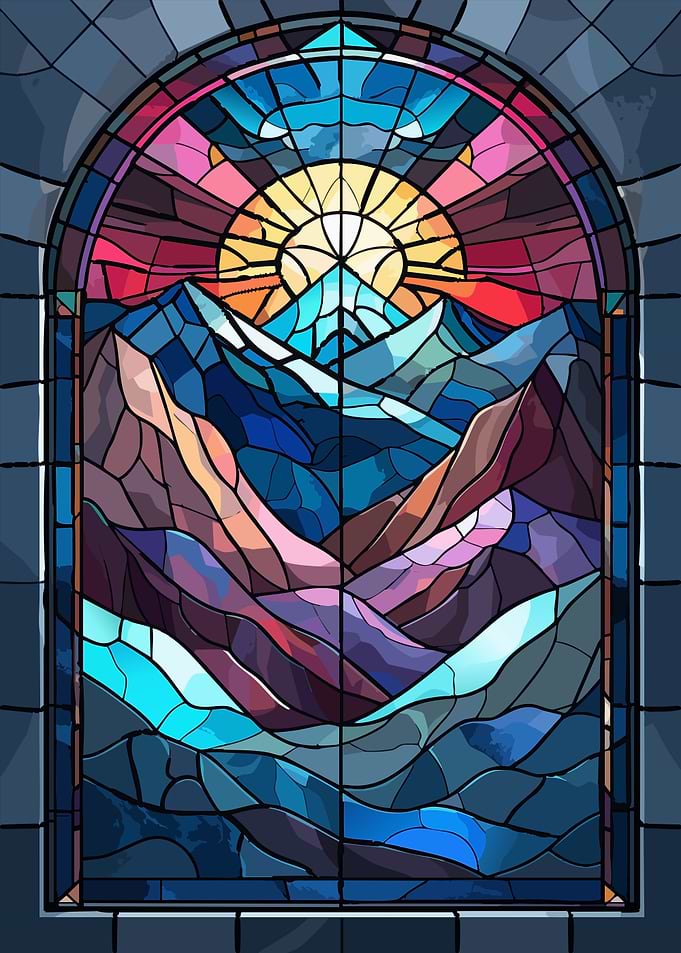 Stained Glass Mountain Landscape