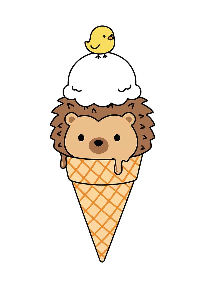 Hedgehog Ice Cream Cone with Bird