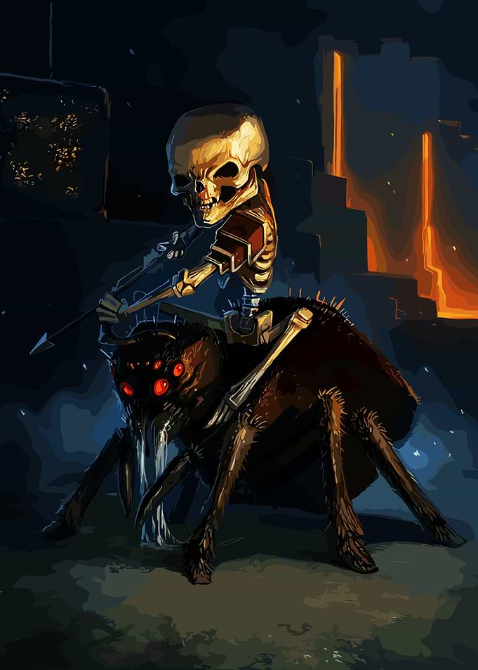 Skeleton riding a giant spider