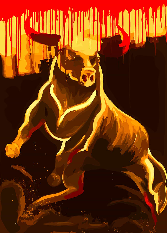 Charging Bull with Red Drips