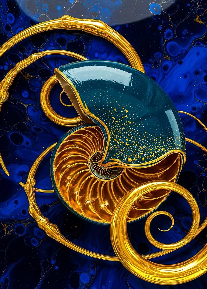Nautilus Shell with Golden Accents
