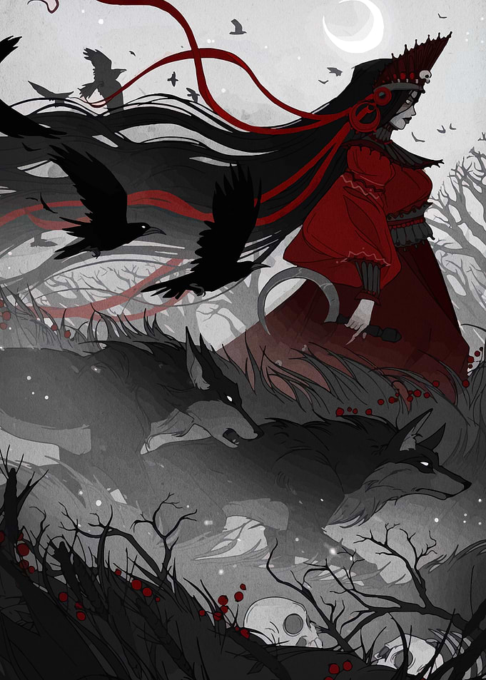 Dark Fantasy Witch with Wolves