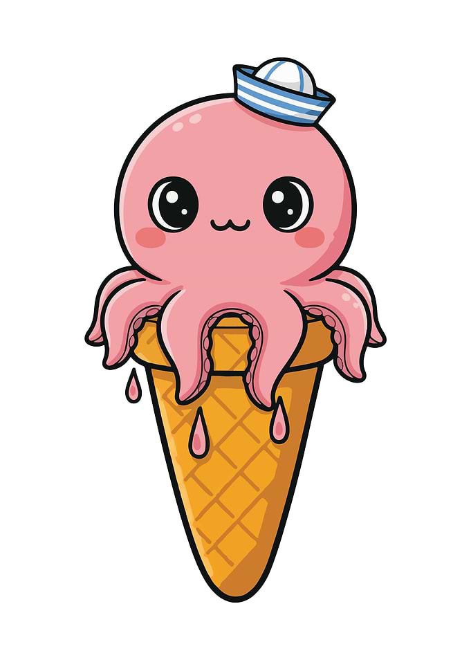Cute Octopus Ice Cream Cone Cartoon