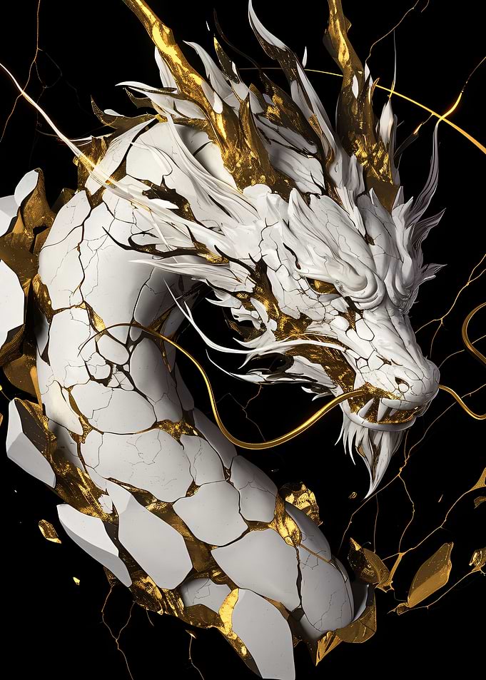 White and Gold Dragon Sculpture