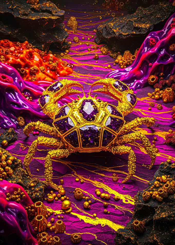Golden Crab with Purple Jewels