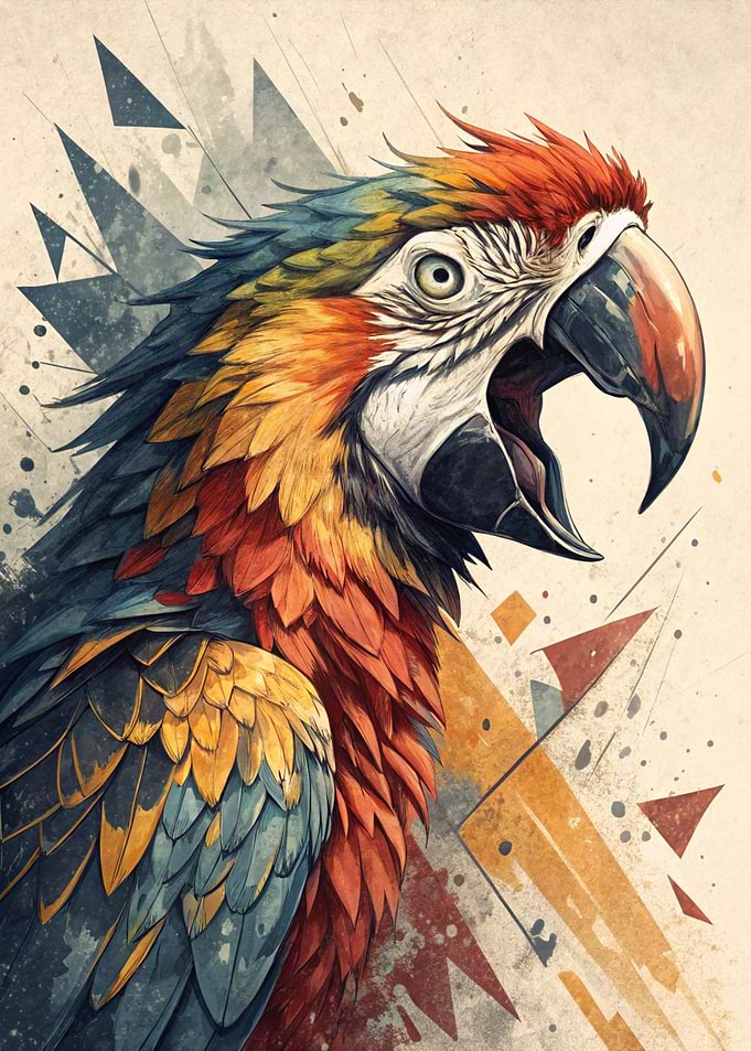 Colorful Parrot with Geometric Background