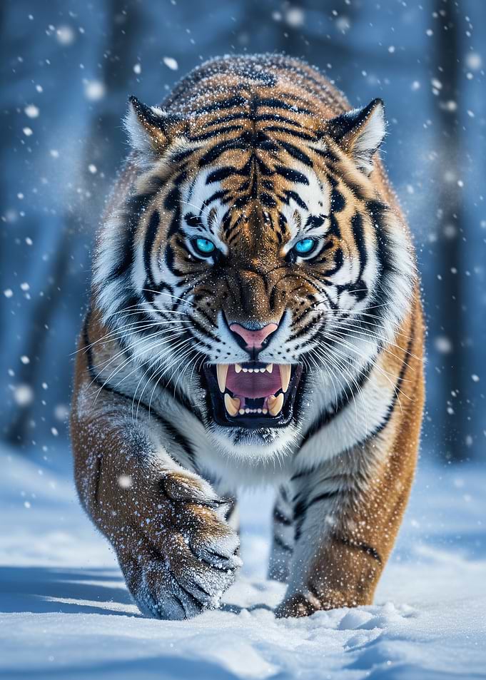 Angry Tiger in Snowy Forest