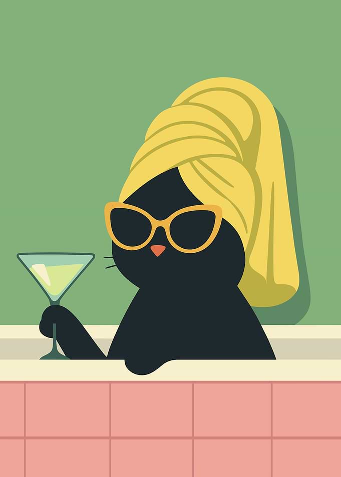 Relaxing Cat in Bathtub Illustration