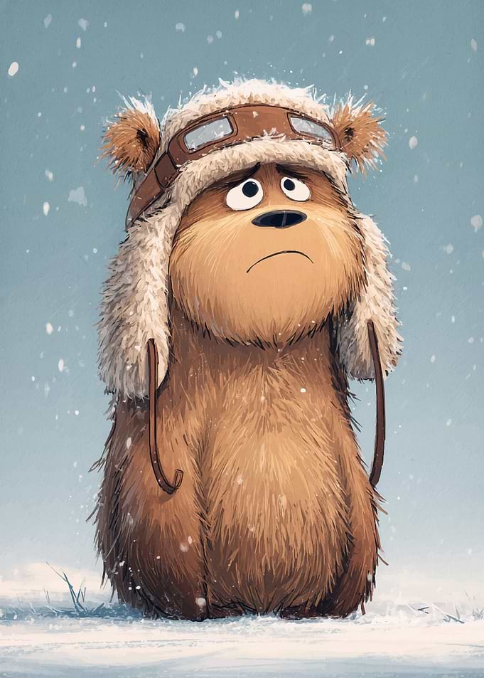 Sad Bear in the Snow