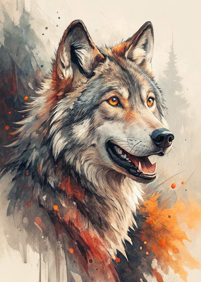 Watercolor Wolf Portrait