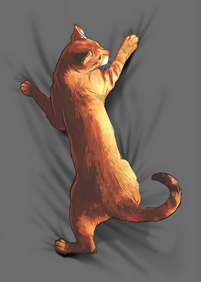 Ginger Cat Stretching on Gray Surface