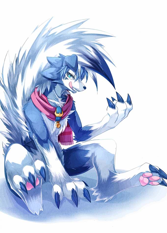 Blue and White Furry Character