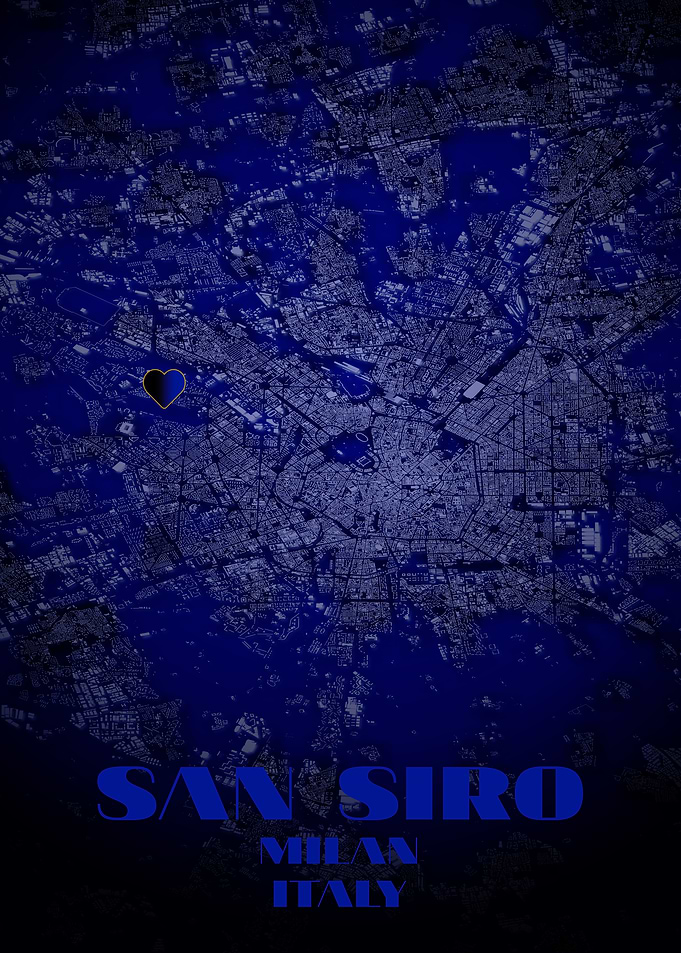 San Siro, Milan, Italy Map Art