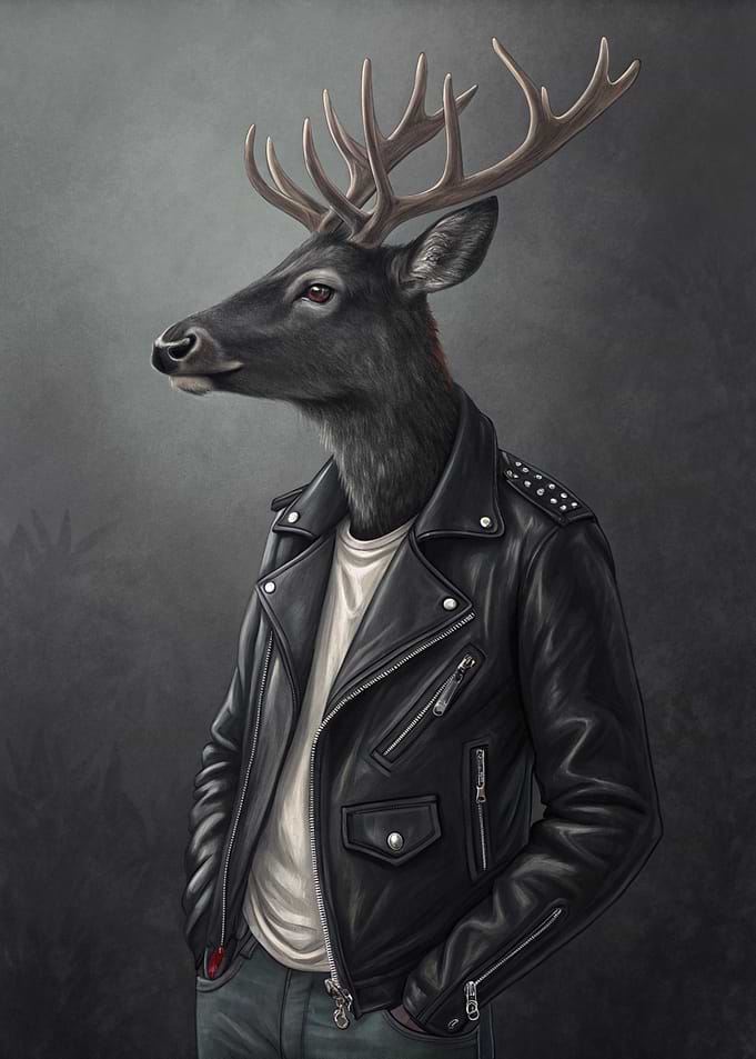 Deer in Leather Jacket