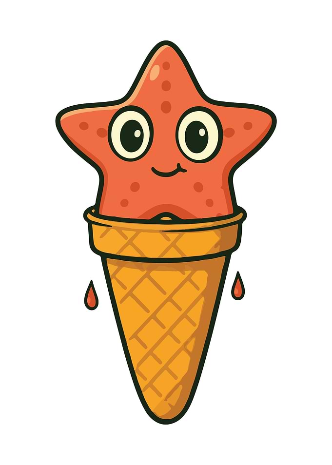 Starfish Ice Cream Cone Cartoon