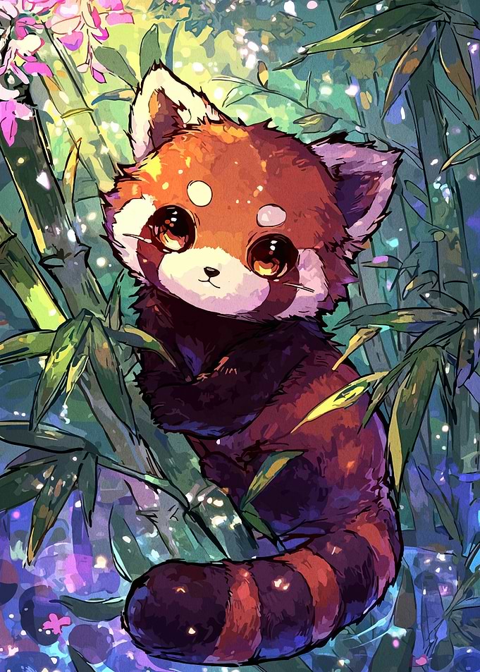Cute Red Panda in Bamboo Forest
