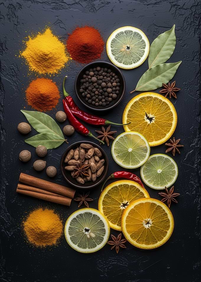 Spices and Citrus Still Life