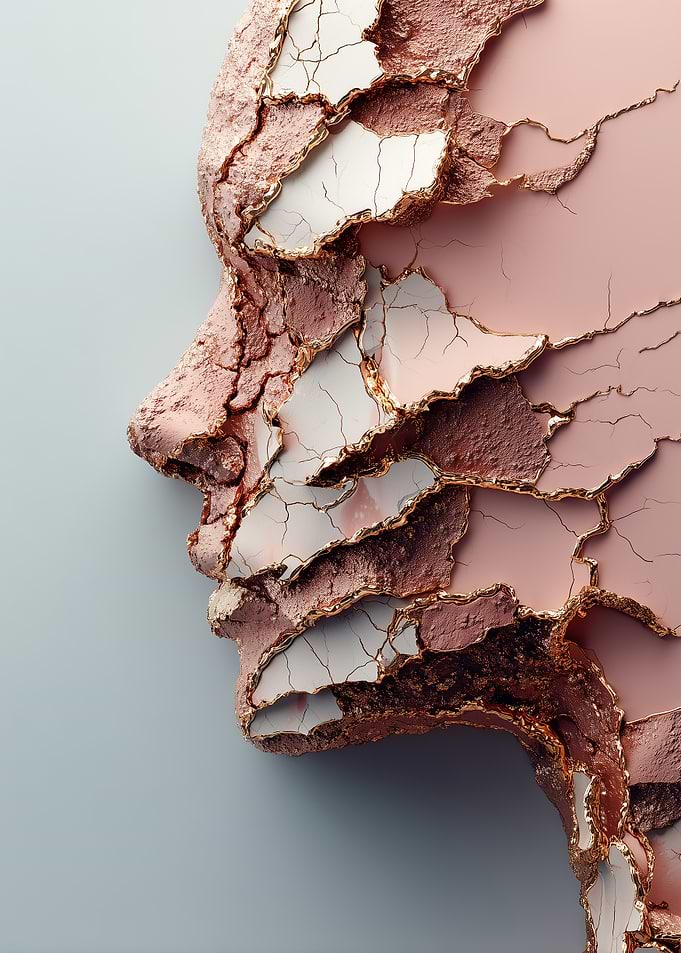 Abstract Face Profile with Cracked Texture