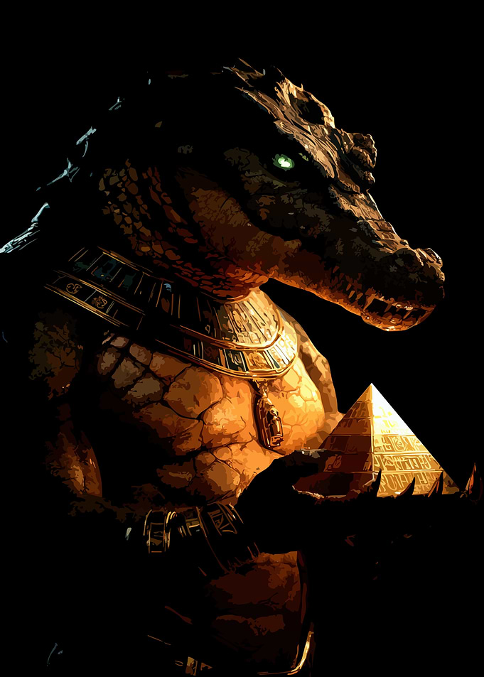Sobek holding a pyramid