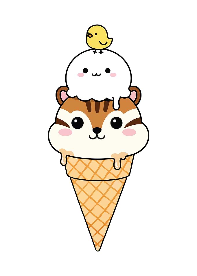 Cute Chipmunk Ice Cream Cone with Bird