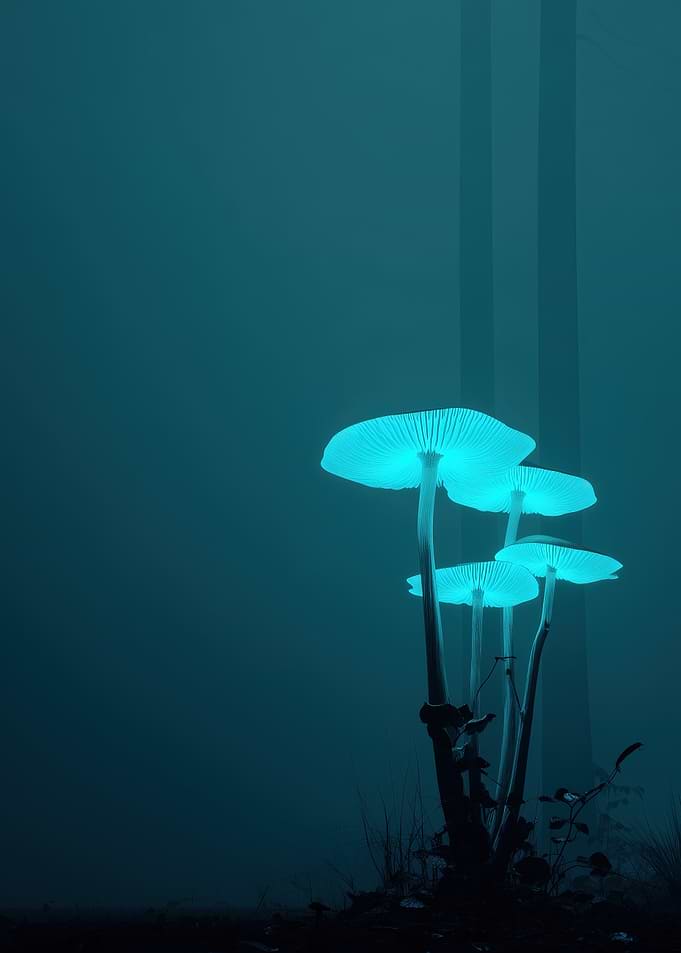 Glowing Mushrooms in a Dark Forest