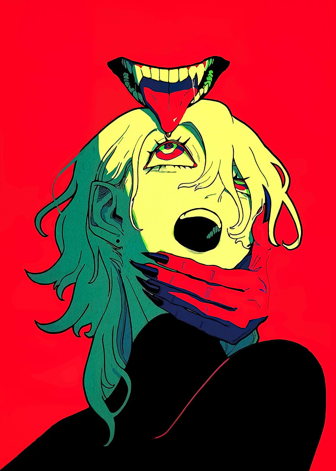 Surreal Horror Anime Style Portrait