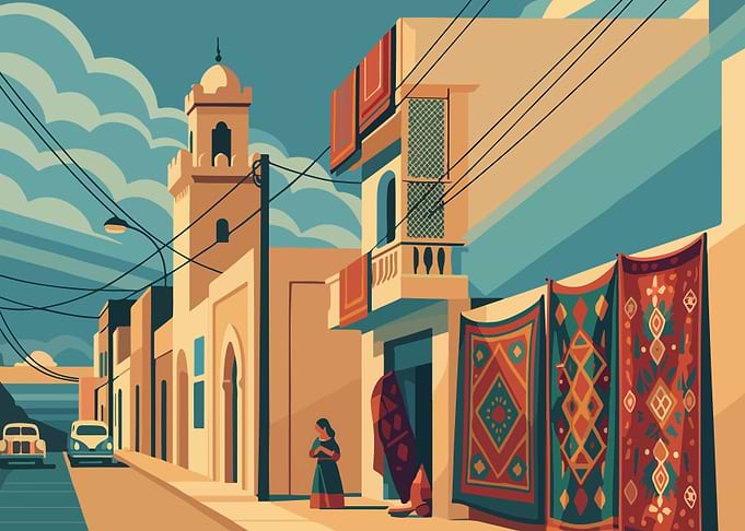 Tunisia Monastir North African Street Scene Illustration