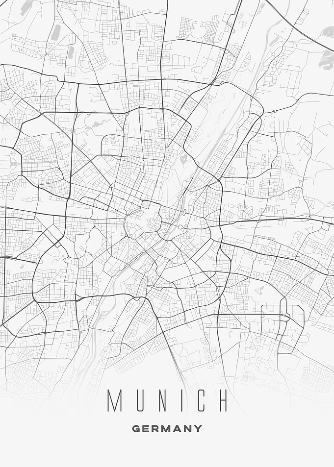 Munich, Germany - Minimalist City Streets Map, Modern Wall Print